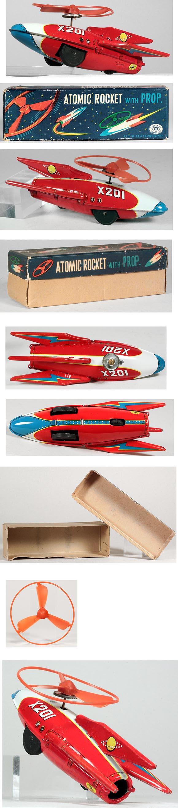 c.1955 Masudaya Atomic Rocket X201 w/Propeller in Original Box
